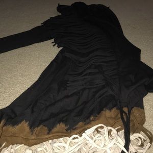 Black soft cardigan with fringe